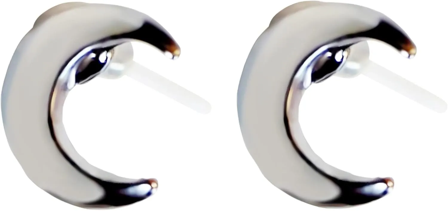 Miyabi Grace Women's Elegant Silver Crescent Moon Resin Plastic Post Earrings Hypoallergenic For Sensitive Ears