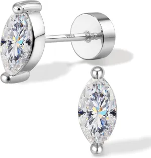 Moissanite Earrings Studs Flat Back Earrings Hypoallergenic - 14K Gold Plated Sterling Silver Earring for Women Men Small Dainty Cartilage Helix Piercing Jewelry D Color VVS1