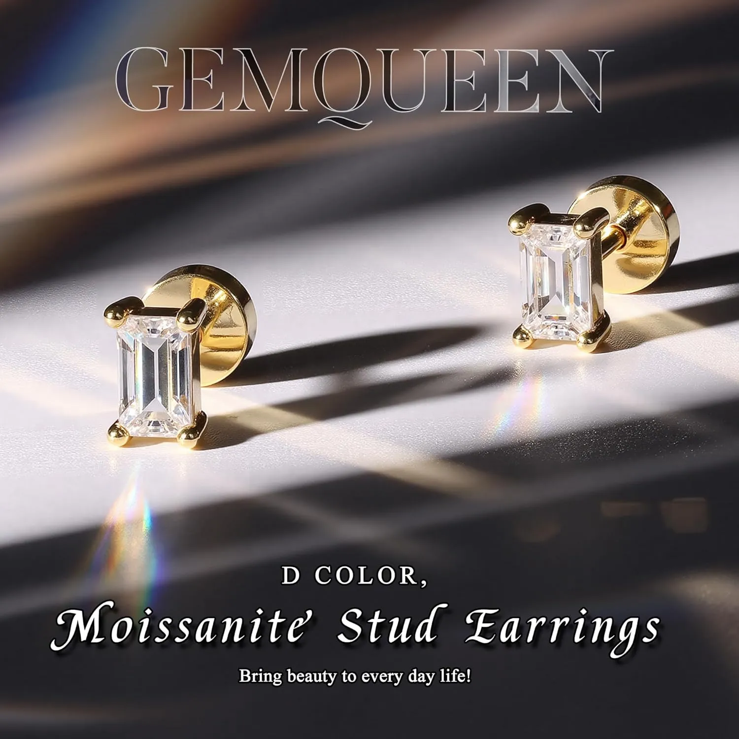 Moissanite Earrings Studs Flat Back Earrings Hypoallergenic - 14K Gold Plated Sterling Silver Earring for Women Men Small Dainty Cartilage Helix Piercing Jewelry D Color VVS1