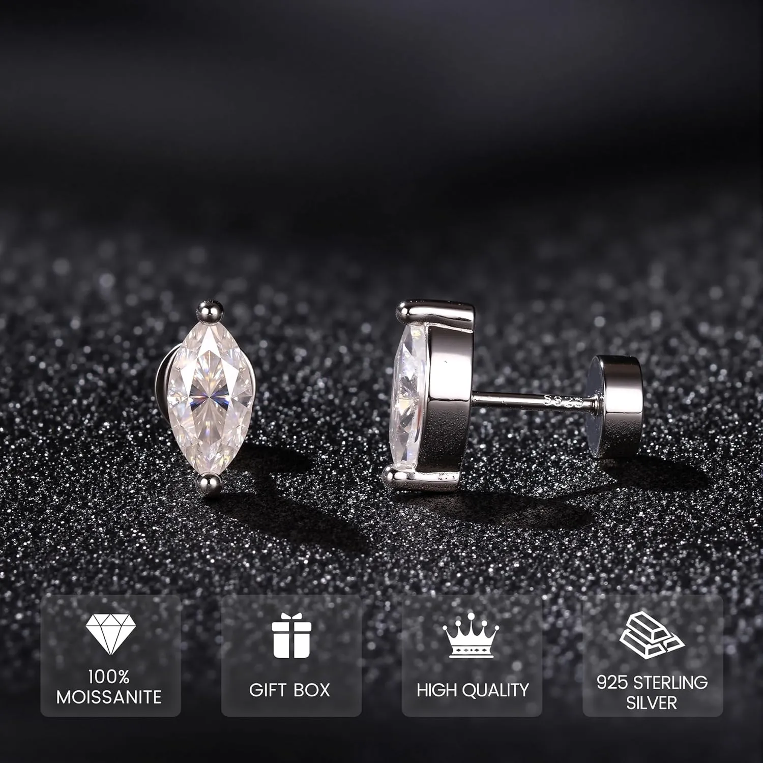 Moissanite Earrings Studs Flat Back Earrings Hypoallergenic - 14K Gold Plated Sterling Silver Earring for Women Men Small Dainty Cartilage Helix Piercing Jewelry D Color VVS1