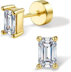 Moissanite Earrings Studs Flat Back Earrings Hypoallergenic - 14K Gold Plated Sterling Silver Earring for Women Men Small Dainty Cartilage Helix Piercing Jewelry D Color VVS1