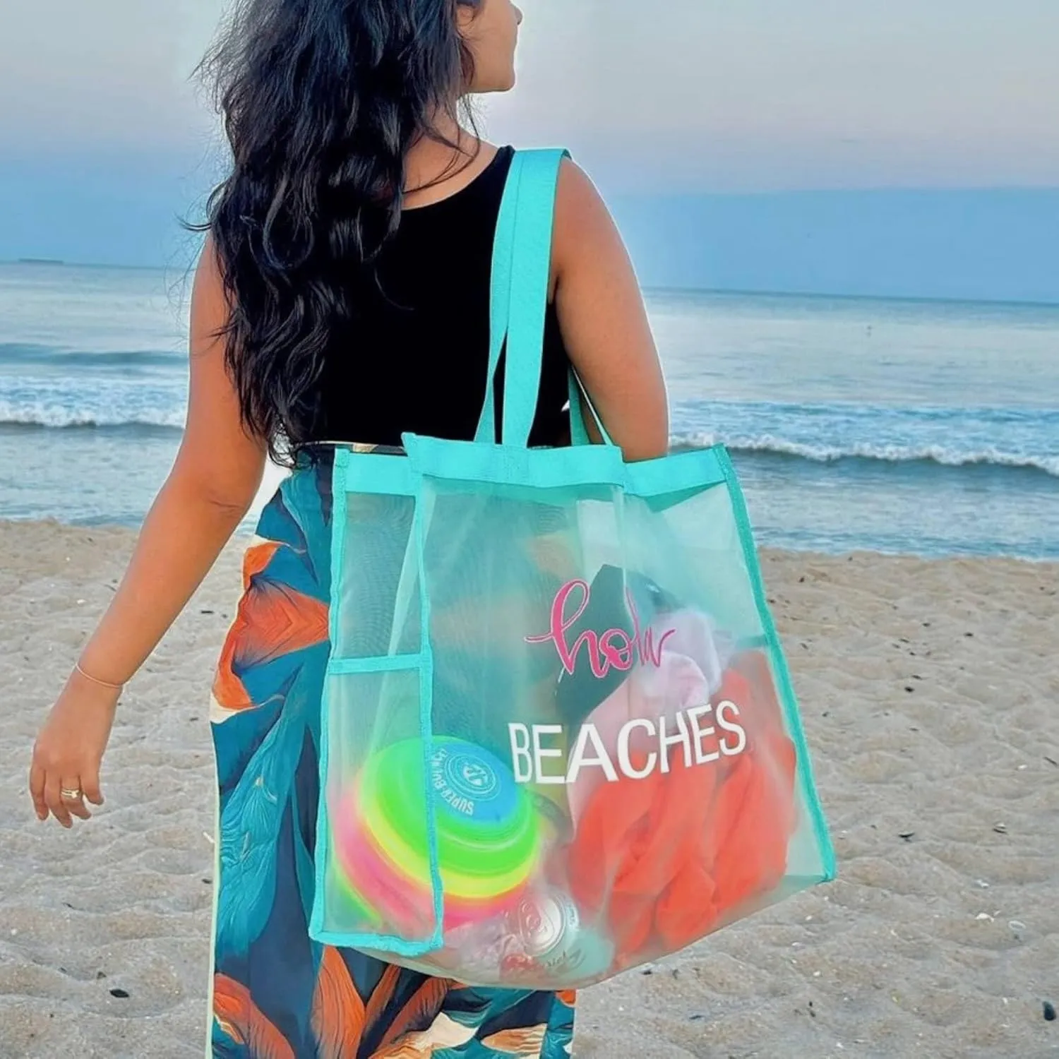 Montana West Large Mesh Beach Tote Bag Net Mesh Pool Bag with Two Pockets