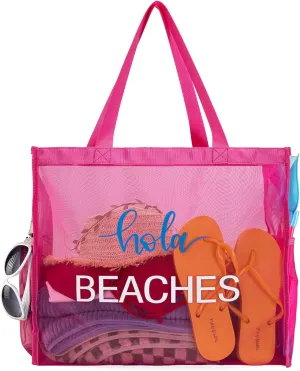 Montana West Large Mesh Beach Tote Bag Net Mesh Pool Bag with Two Pockets