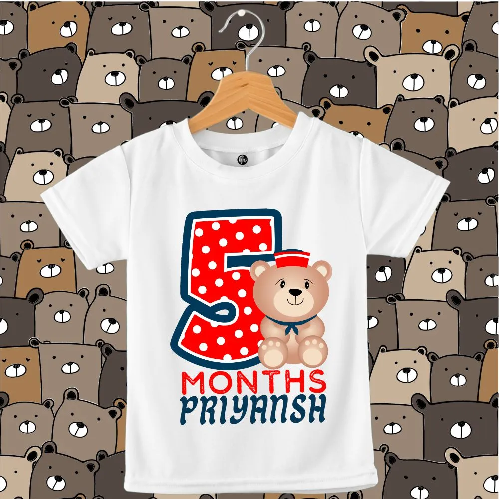Monthly Birthday T-Shirts | 0-5 Months | Cute Bear with a Polka Number
