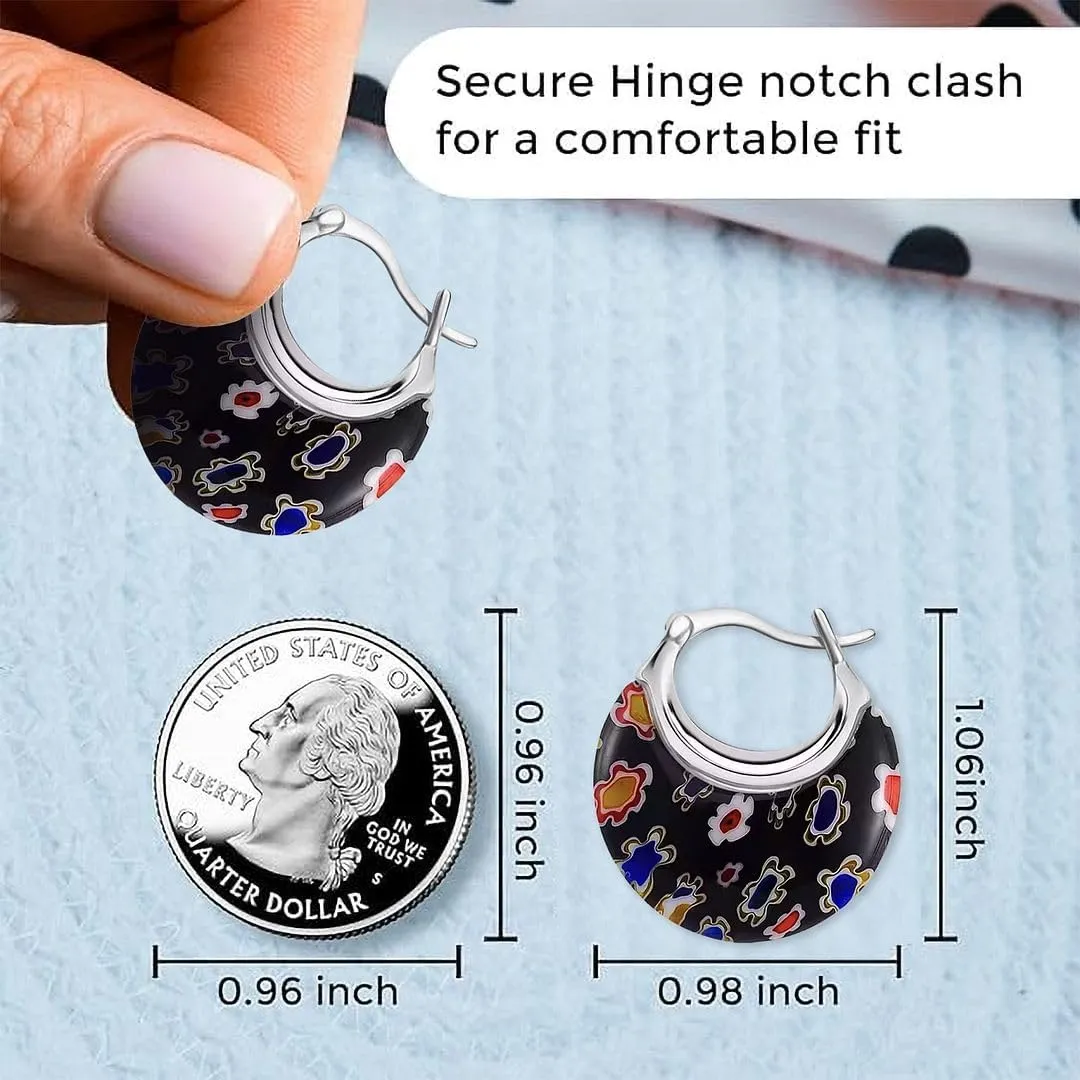 Murano Style Glass Hoop Earrings for Women Trendy Daisy Flower Stainless Steel Dangle Fun Vibrant Colors Teacher Glass Jewelry Unique Birthday Gifts for Women Birthday Anniversary 11.6 Gms