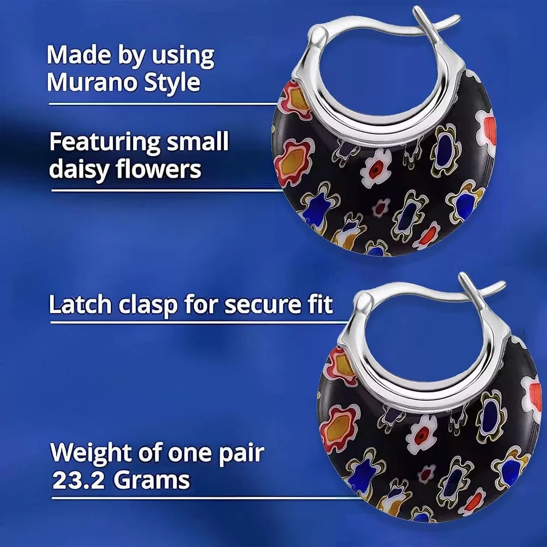 Murano Style Glass Hoop Earrings for Women Trendy Daisy Flower Stainless Steel Dangle Fun Vibrant Colors Teacher Glass Jewelry Unique Birthday Gifts for Women Birthday Anniversary 11.6 Gms