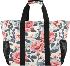 Nander Beautiful Red Roses Foldable Tote Bag Waterproof Sandproof Women Beach Bag Handbag Gym Bag
