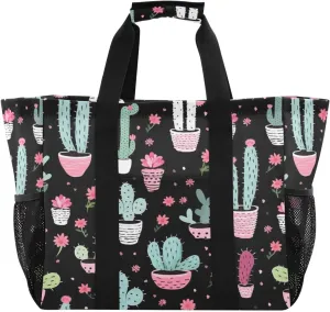 Nander Cute Cactus Foldable Tote Bag Waterproof Sandproof Women Beach Bag Handbag Gym Bag Travel Shopping Bag