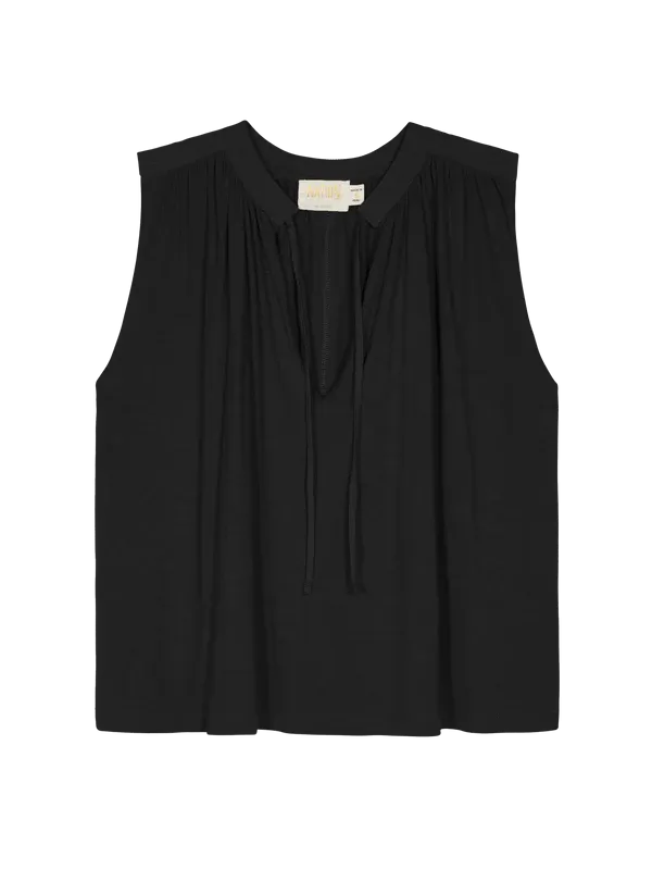NATION- Via Tie Front Flowy Tank Jet Black