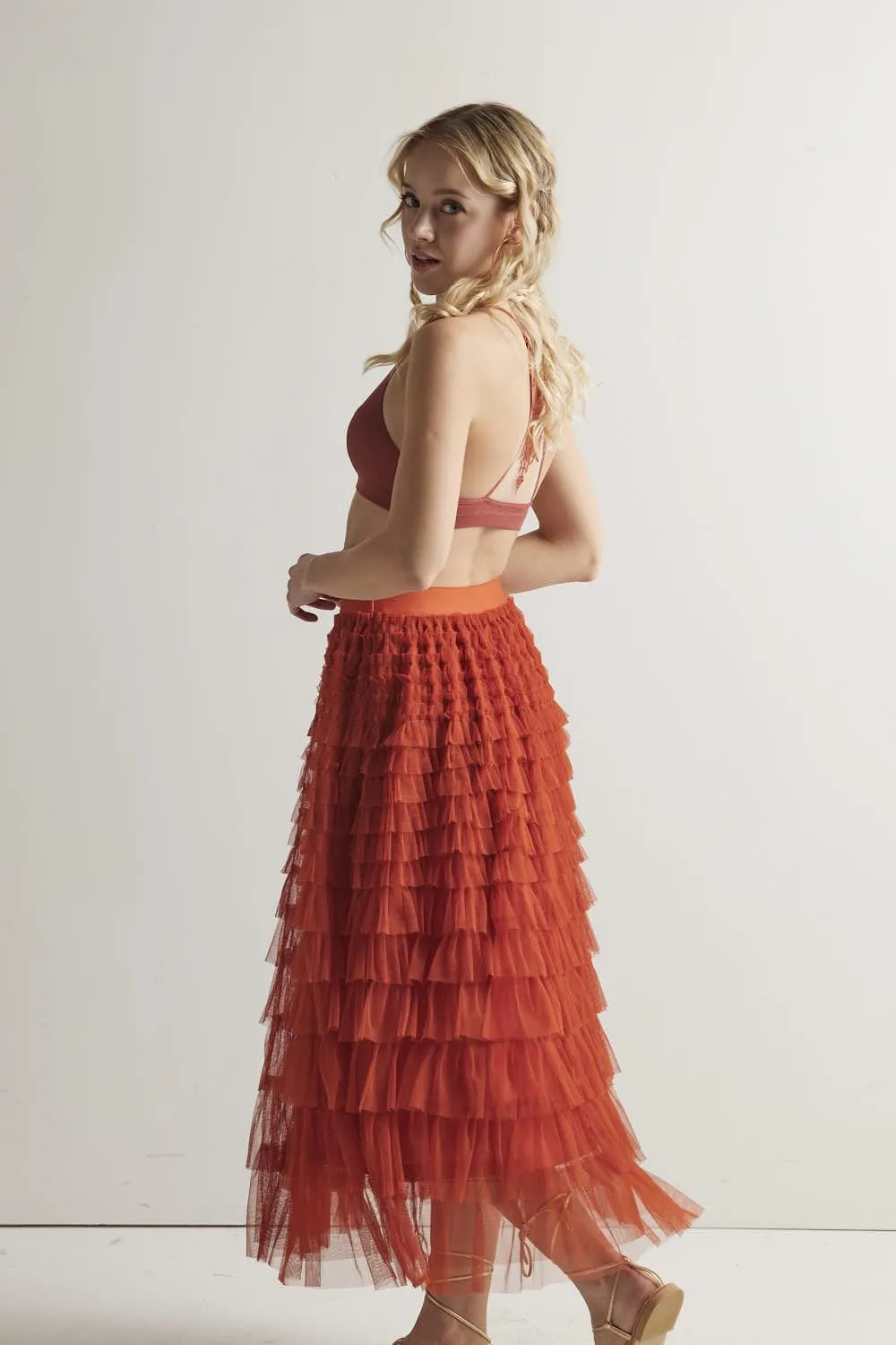 noflik Women's Tulle Mesh Ruffle Skirts A Line Tiered Layered Ruffle Tulle Mesh Tutu Long Maxi