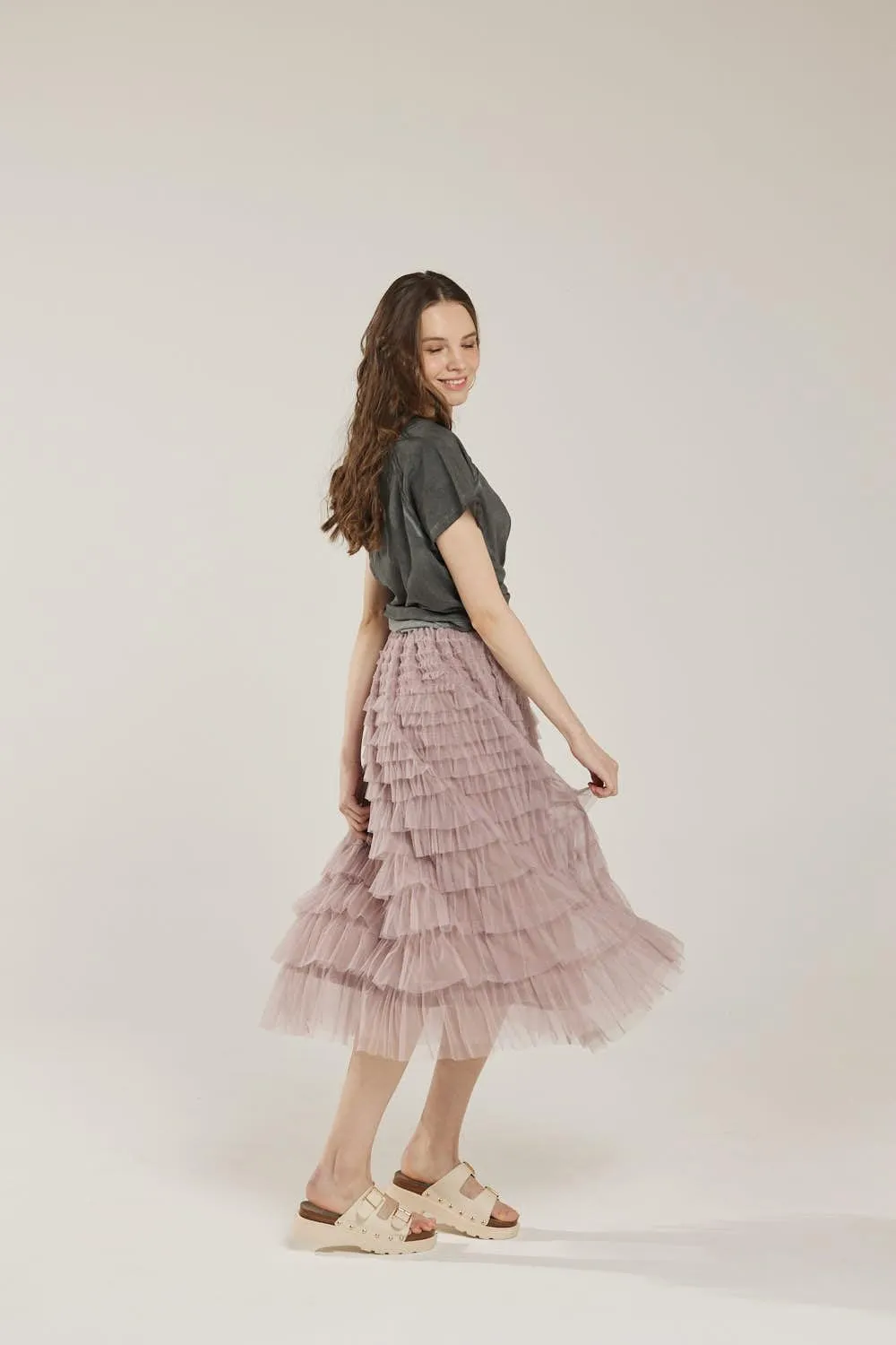noflik Women's Tulle Mesh Ruffle Skirts A Line Tiered Layered Ruffle Tulle Mesh Tutu Long Maxi