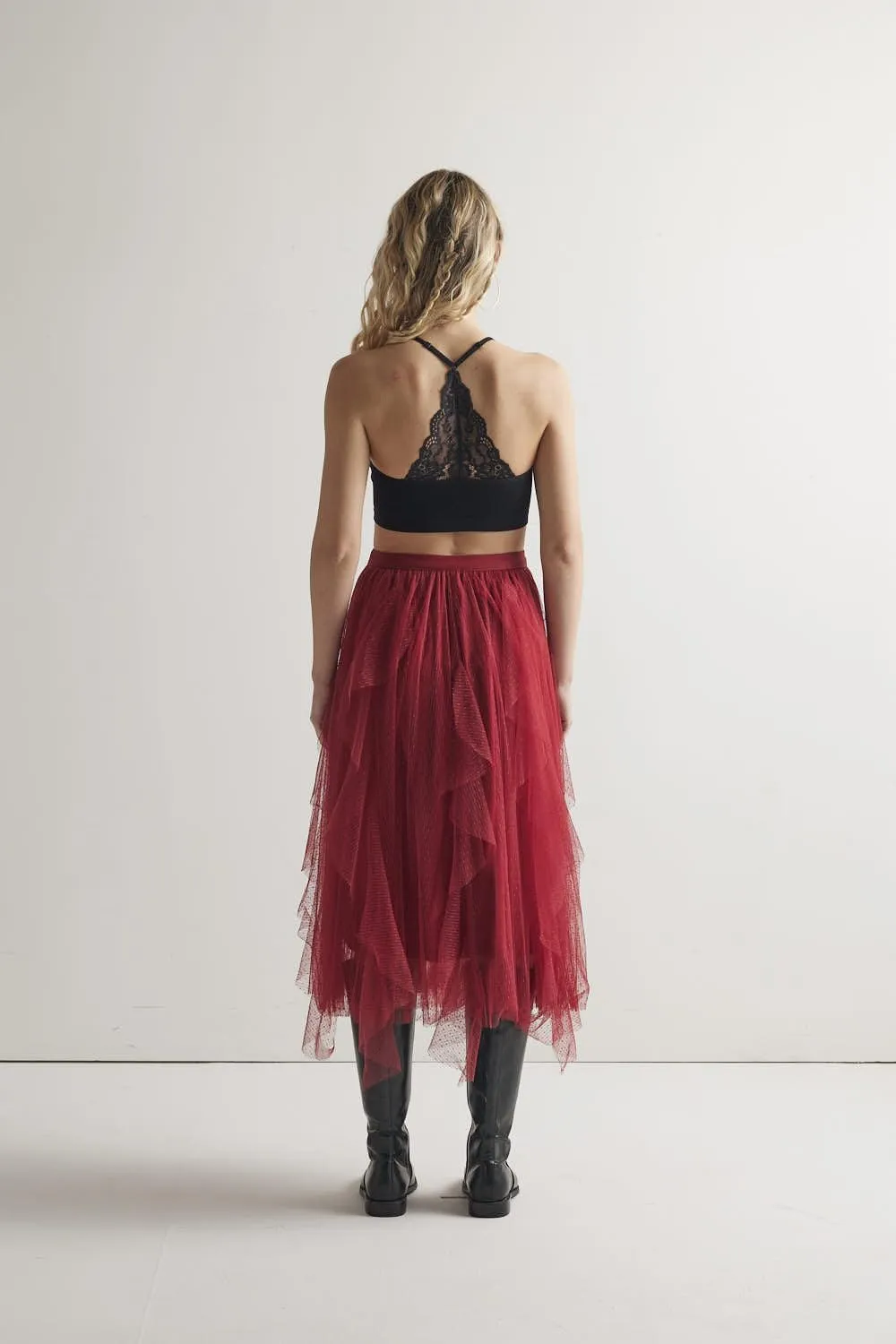 noflik Women's Tulle Mesh Ruffle Skirts A Line Tiered Layered Ruffle Tulle Mesh Tutu Long Maxi