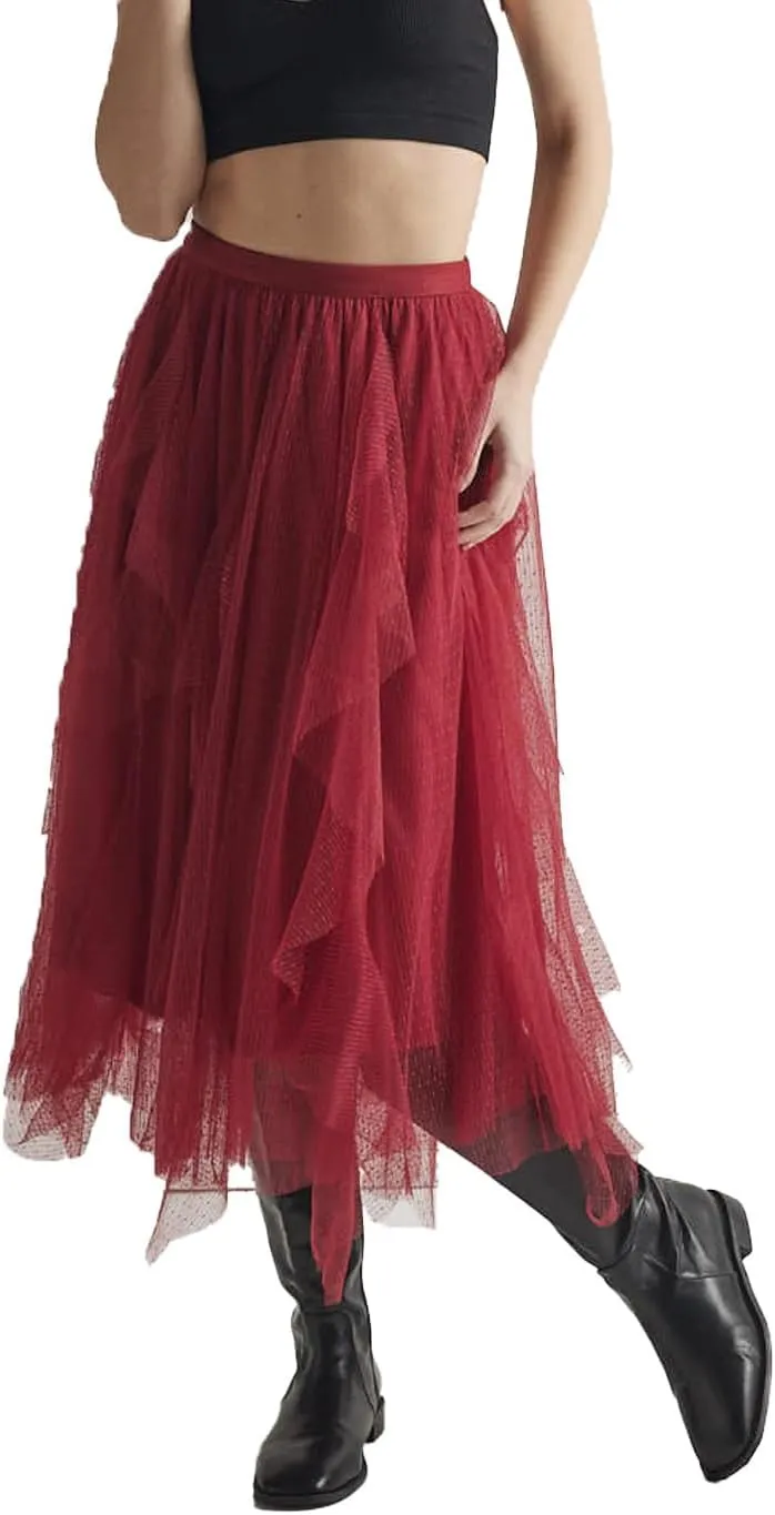 noflik Women's Tulle Mesh Ruffle Skirts A Line Tiered Layered Ruffle Tulle Mesh Tutu Long Maxi