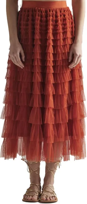 noflik Women's Tulle Mesh Ruffle Skirts A Line Tiered Layered Ruffle Tulle Mesh Tutu Long Maxi