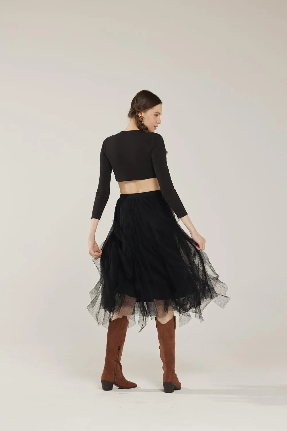 noflik Women's Tulle Mesh Ruffle Skirts A Line Tiered Layered Ruffle Tulle Mesh Tutu Long Maxi