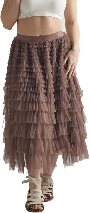 noflik Women's Tulle Mesh Ruffle Skirts A Line Tiered Layered Ruffle Tulle Mesh Tutu Long Maxi