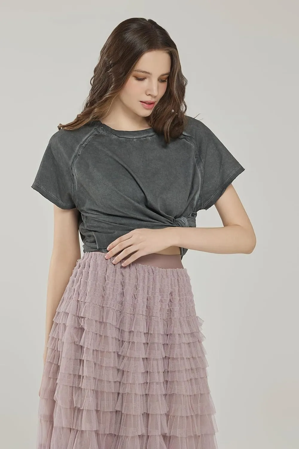 noflik Women's Tulle Mesh Ruffle Skirts A Line Tiered Layered Ruffle Tulle Mesh Tutu Long Maxi