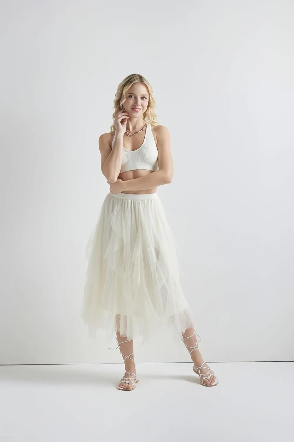 noflik Women's Tulle Mesh Ruffle Skirts A Line Tiered Layered Ruffle Tulle Mesh Tutu Long Maxi
