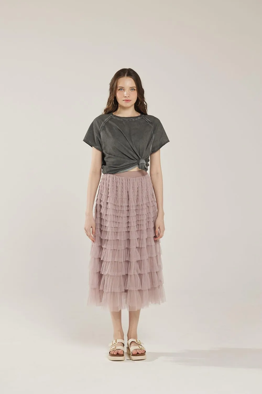 noflik Women's Tulle Mesh Ruffle Skirts A Line Tiered Layered Ruffle Tulle Mesh Tutu Long Maxi