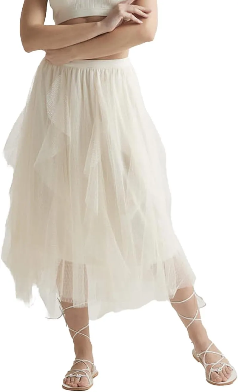 noflik Women's Tulle Mesh Ruffle Skirts A Line Tiered Layered Ruffle Tulle Mesh Tutu Long Maxi