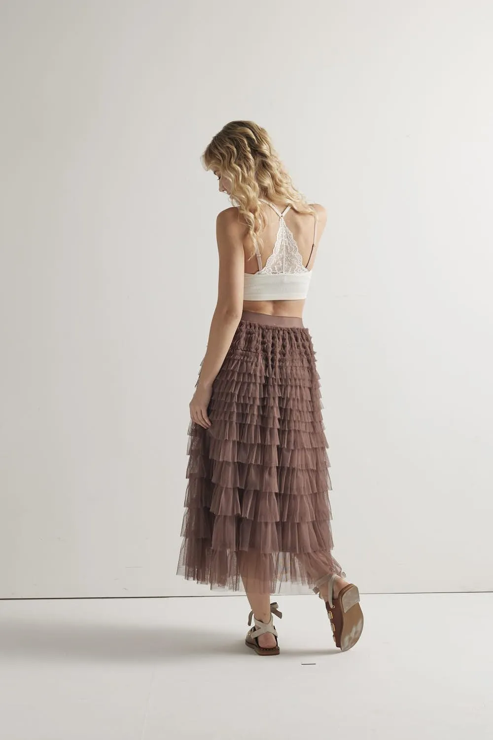 noflik Women's Tulle Mesh Ruffle Skirts A Line Tiered Layered Ruffle Tulle Mesh Tutu Long Maxi