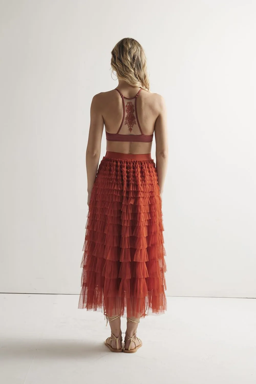 noflik Women's Tulle Mesh Ruffle Skirts A Line Tiered Layered Ruffle Tulle Mesh Tutu Long Maxi