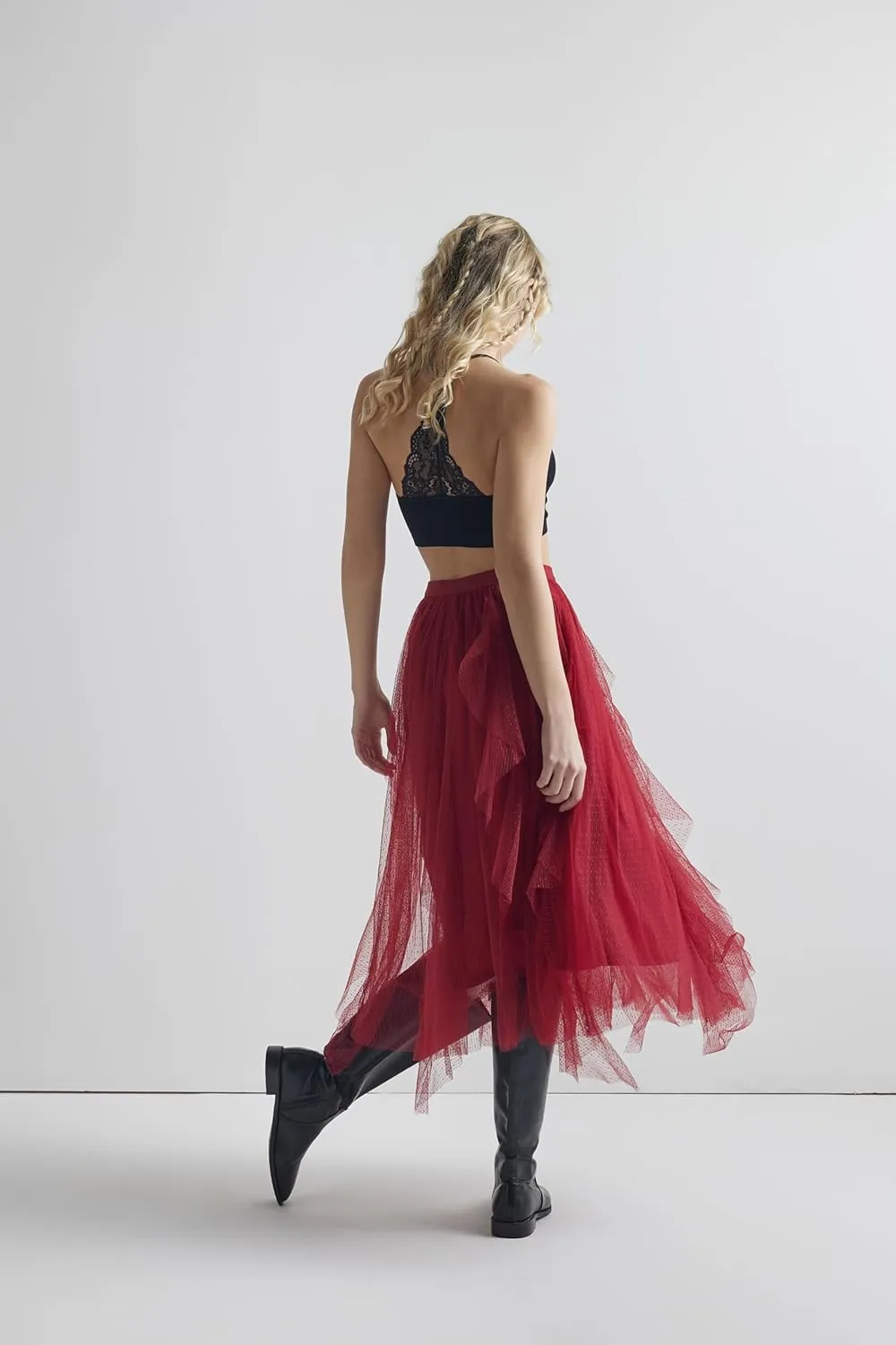 noflik Women's Tulle Mesh Ruffle Skirts A Line Tiered Layered Ruffle Tulle Mesh Tutu Long Maxi