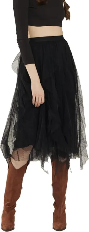 noflik Women's Tulle Mesh Ruffle Skirts A Line Tiered Layered Ruffle Tulle Mesh Tutu Long Maxi