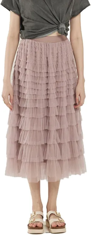 noflik Women's Tulle Mesh Ruffle Skirts A Line Tiered Layered Ruffle Tulle Mesh Tutu Long Maxi