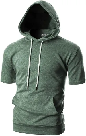 Ohoo Men's Short Sleeve Hoodie Pullover Slim Fit Lightweight Summer Hooded Sweatshirt