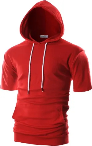 Ohoo Men's Short Sleeve Hoodie Pullover Slim Fit Lightweight Summer Hooded Sweatshirt