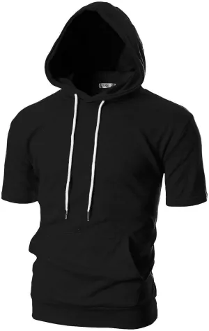 Ohoo Men's Short Sleeve Hoodie Pullover Slim Fit Lightweight Summer Hooded Sweatshirt