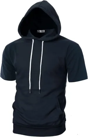 Ohoo Men's Short Sleeve Hoodie Pullover Slim Fit Lightweight Summer Hooded Sweatshirt