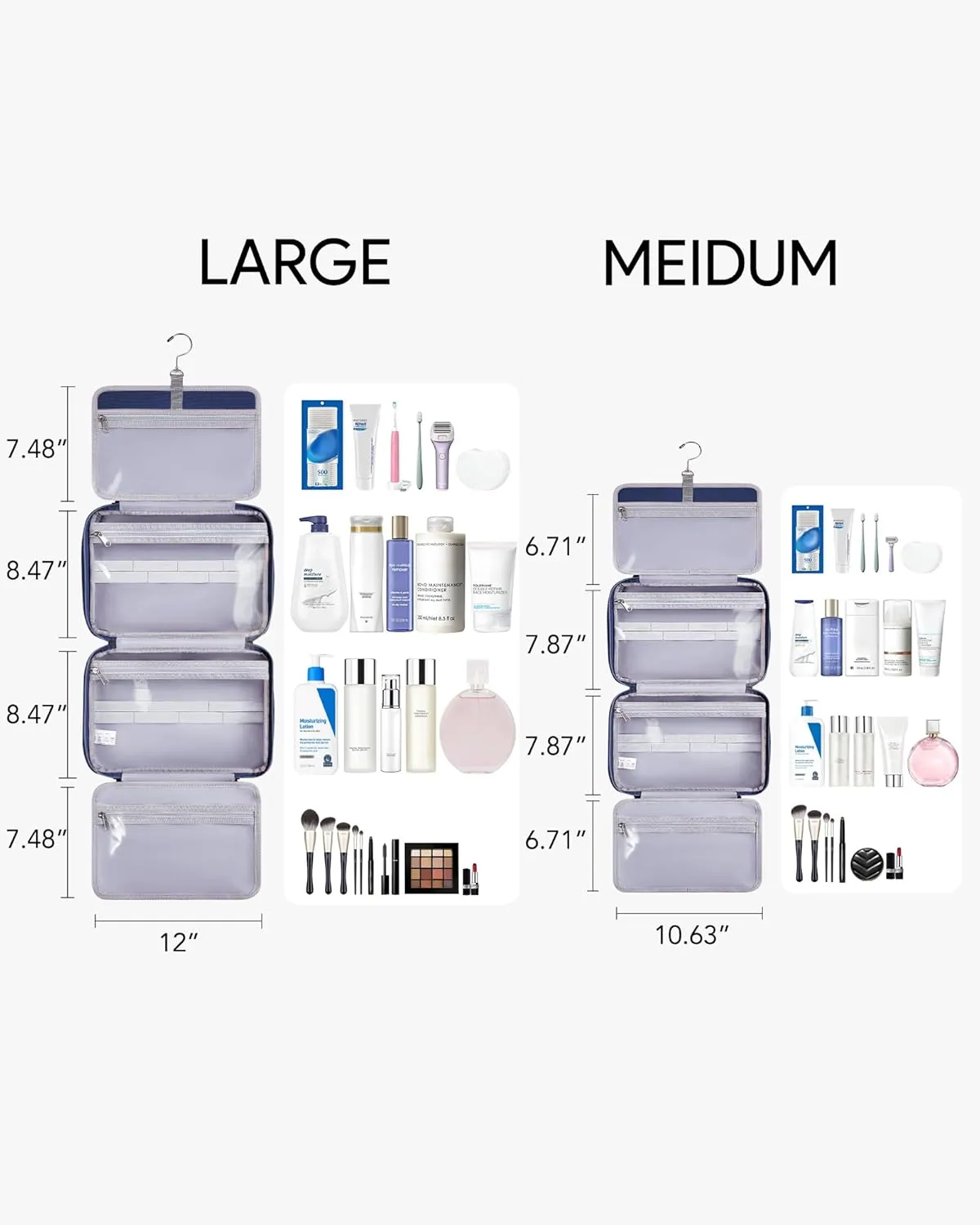 OlarHike Travel Toiletry Hanging Bag Waterproof Bags, Makeup, Toiletries, Jewelry, Cruise Essentials 3 in 1 Packing Organizers, Cosmetic Travel-Sized Container, Medium Capacity for Women Blue