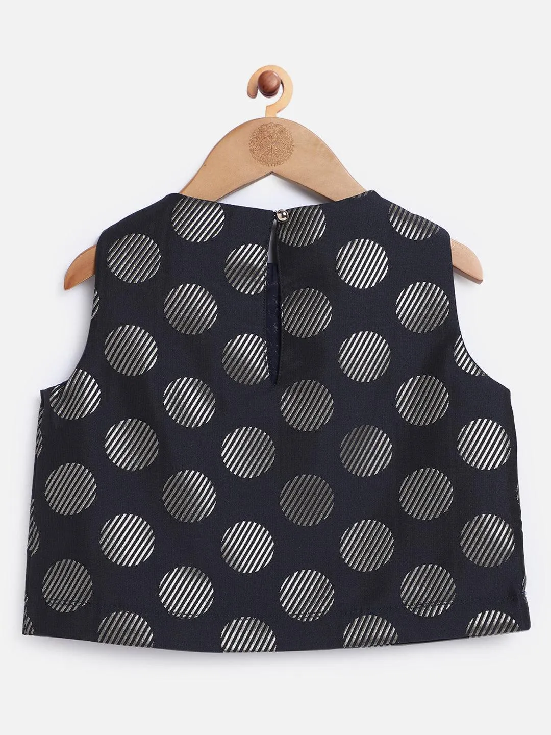 One Friday Kids Girls Navy Blue and Gold Polka Dot Top