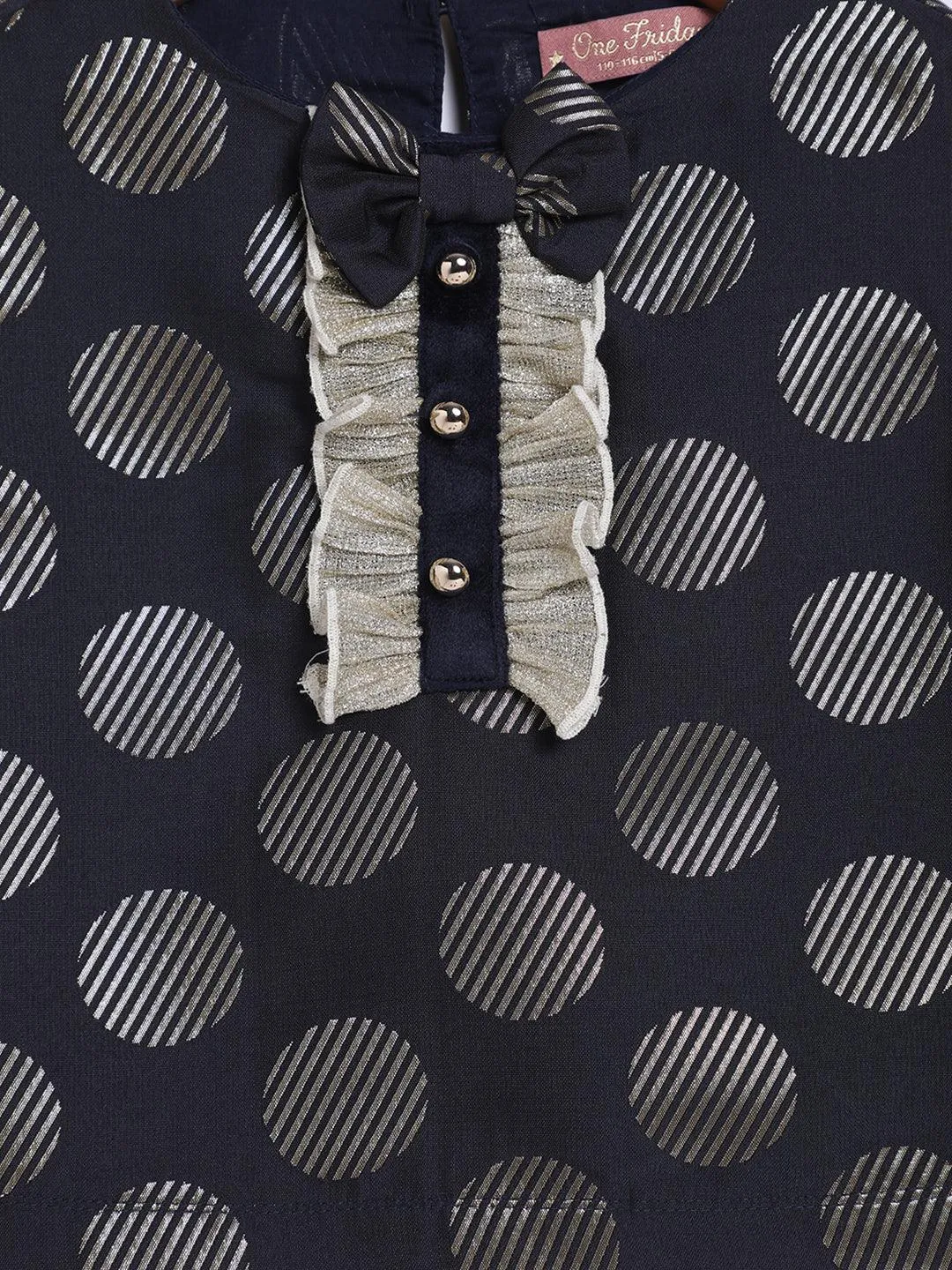 One Friday Kids Girls Navy Blue and Gold Polka Dot Top