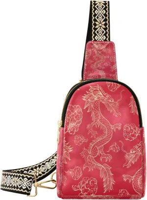 Oriental Dragon Flying in Clouds Fanny Pack Crossbody PC Leather Small Sling Bag for Women Fashion Waist Packs Chest Bag for Travel Sports Hiking