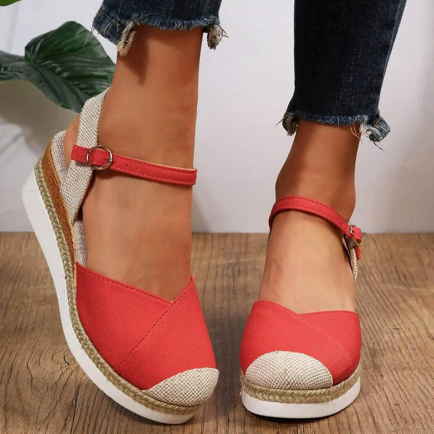 Orthopedic Wedge Sandals for Women Arch Support Closed Toe Platform Sandals Dressy Summer Buckle Ankle Strap Espadrilles Casual Strappy Slip on Sandal Comfortable Outdoor Shoes