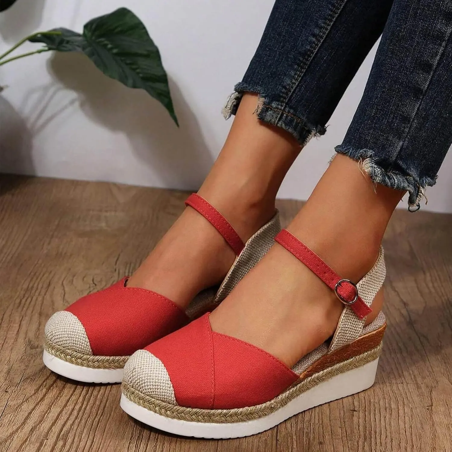 Orthopedic Wedge Sandals for Women Arch Support Closed Toe Platform Sandals Dressy Summer Buckle Ankle Strap Espadrilles Casual Strappy Slip on Sandal Comfortable Outdoor Shoes