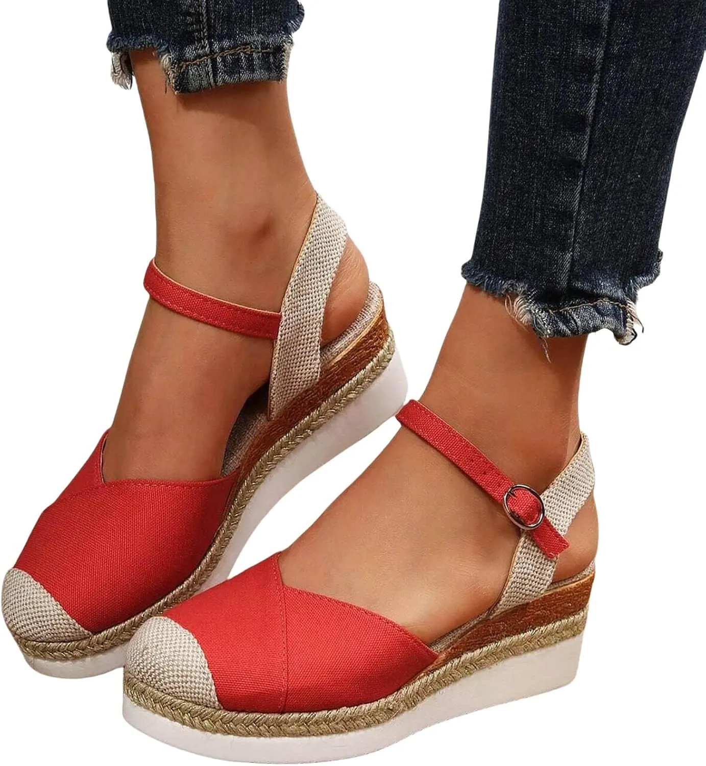 Orthopedic Wedge Sandals for Women Arch Support Closed Toe Platform Sandals Dressy Summer Buckle Ankle Strap Espadrilles Casual Strappy Slip on Sandal Comfortable Outdoor Shoes