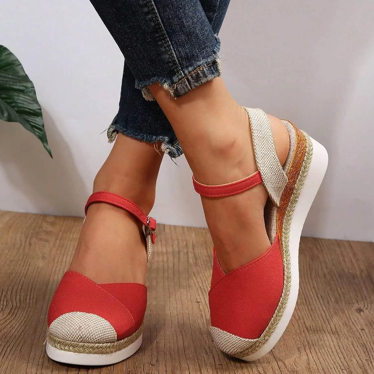 Orthopedic Wedge Sandals for Women Arch Support Closed Toe Platform Sandals Dressy Summer Buckle Ankle Strap Espadrilles Casual Strappy Slip on Sandal Comfortable Outdoor Shoes