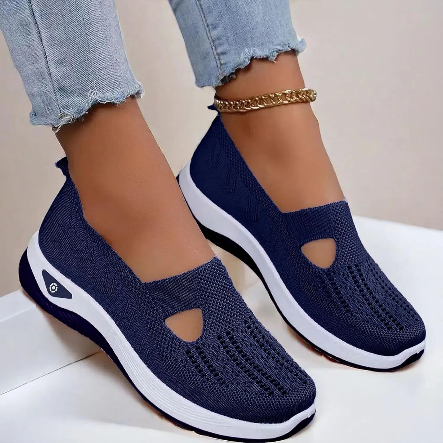 Orthowalk Womens Shoes Woven Arch Support Slip-On Sneakers Breathable Soft Indoor Outdoor Casual Walking Anti-Skid Sport Shoe