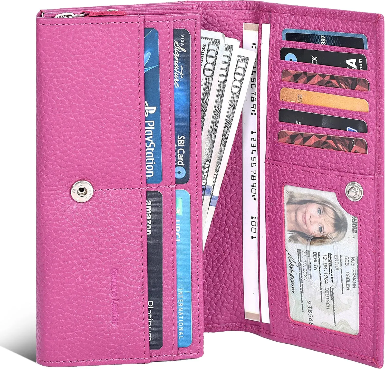 Ozora Handmade Bifold Premium Leather Slim Wallet with RFID Protection, Card Holders and ID Window for Women