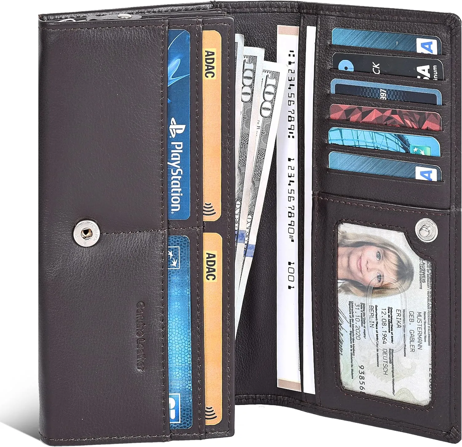 Ozora RFID Block Handmade Bifold Leather Wallet with Multi Card Holders, Travel Purse for Women