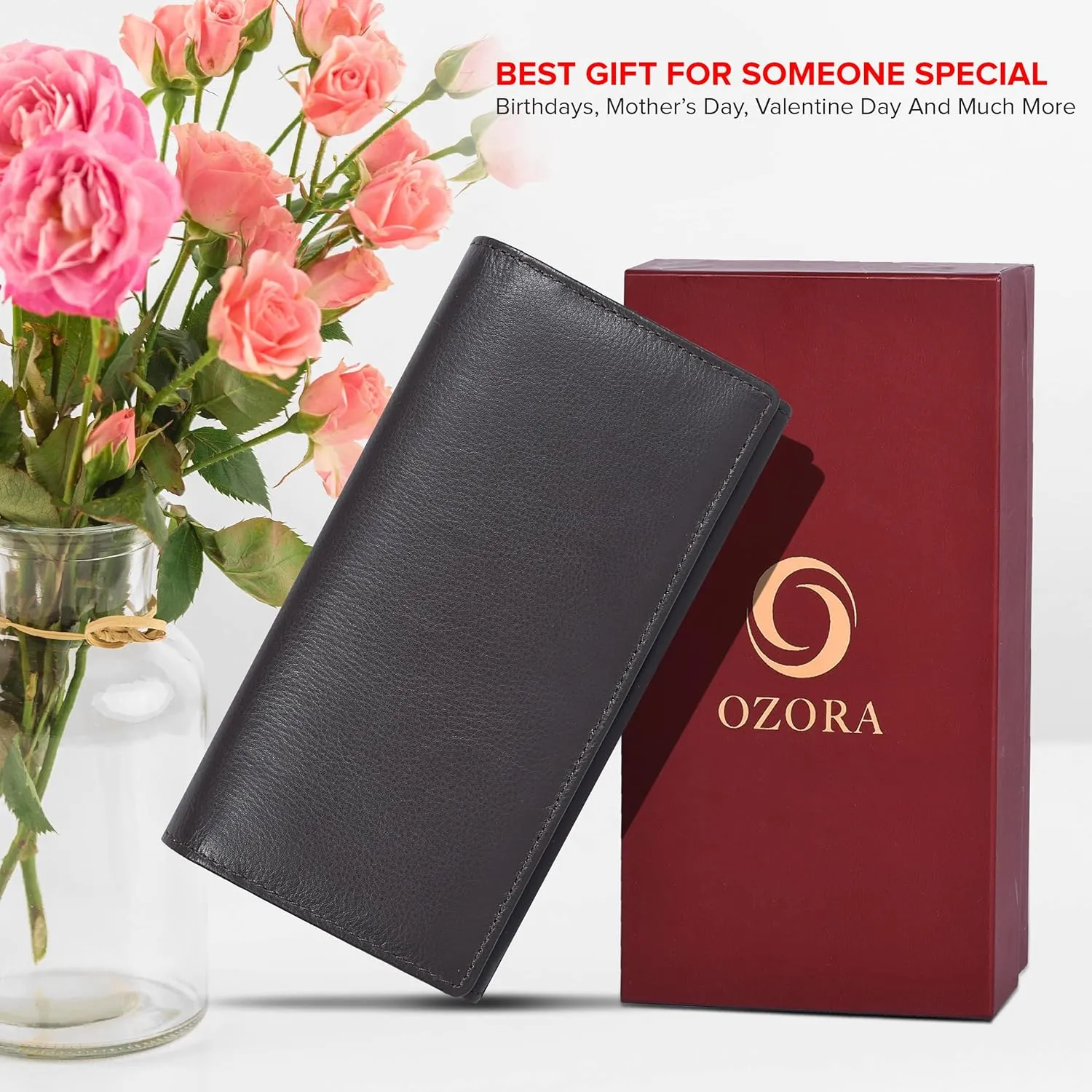 Ozora RFID Block Handmade Bifold Leather Wallet with Multi Card Holders, Travel Purse for Women