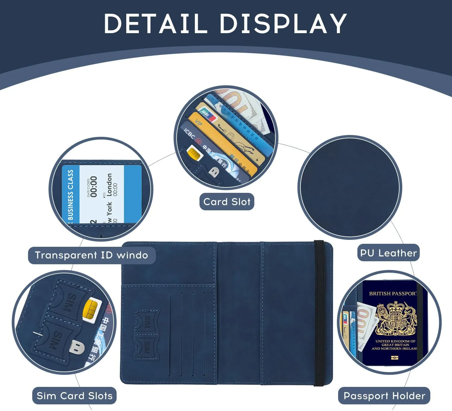 Passport Cover - RFID-Blocking Travel Wallet - Navy - Unisex Adults