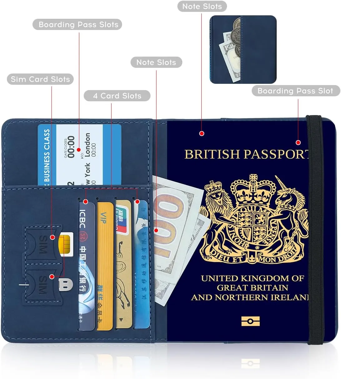 Passport Cover - RFID-Blocking Travel Wallet - Navy - Unisex Adults