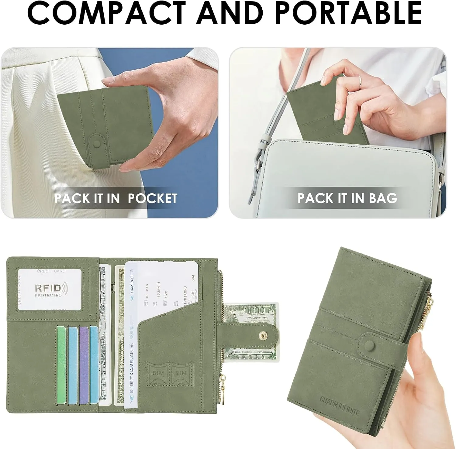 Passport Holder for Women Men Slim RFID Blocking Travel Passport Cover Wallet Purse with Zipper Pocket and Vaccine Card Slot