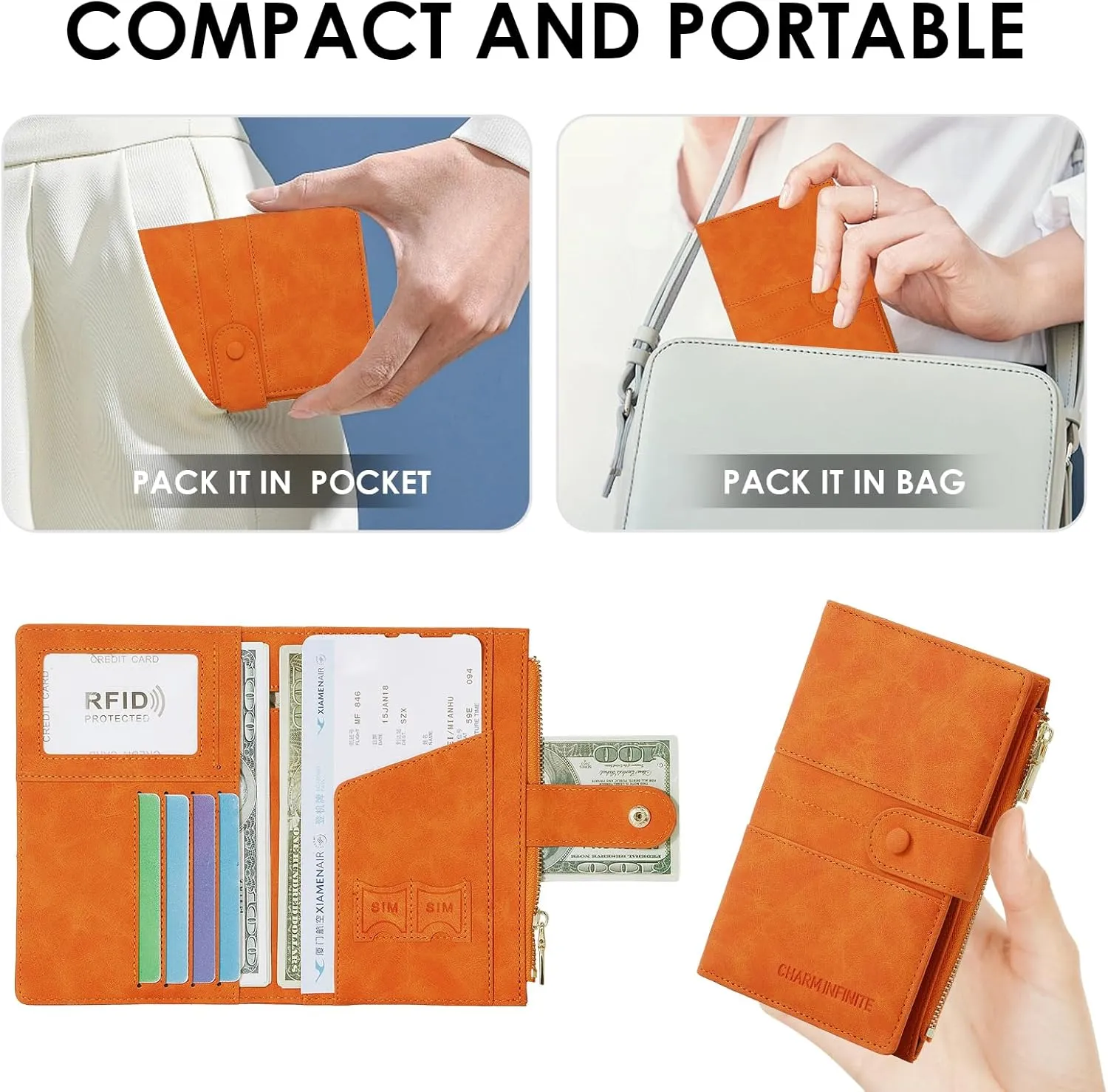 Passport Holder for Women Men Slim RFID Blocking Travel Passport Cover Wallet Purse with Zipper Pocket and Vaccine Card Slot