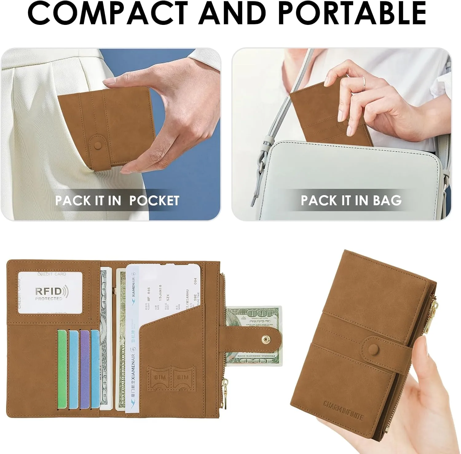 Passport Holder for Women Men Slim RFID Blocking Travel Passport Cover Wallet Purse with Zipper Pocket and Vaccine Card Slot